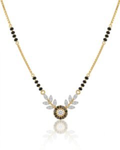 Solitaire Natural Diamond Black Bead Mangalsutra in Gold | Hussain Gems