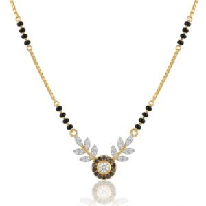 Solitaire Natural Diamond Black Bead Mangalsutra in Gold | Hussain Gems