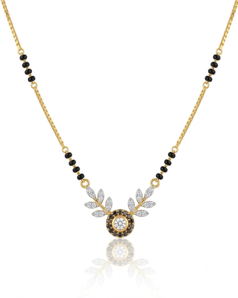Solitaire Natural Diamond Black Bead Mangalsutra in Gold | Hussain Gems
