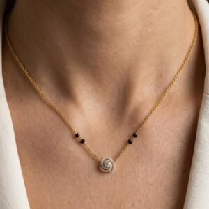 Solitaire Natural Diamond Black Bead Mangalsutra in Gold | Hussain Gems