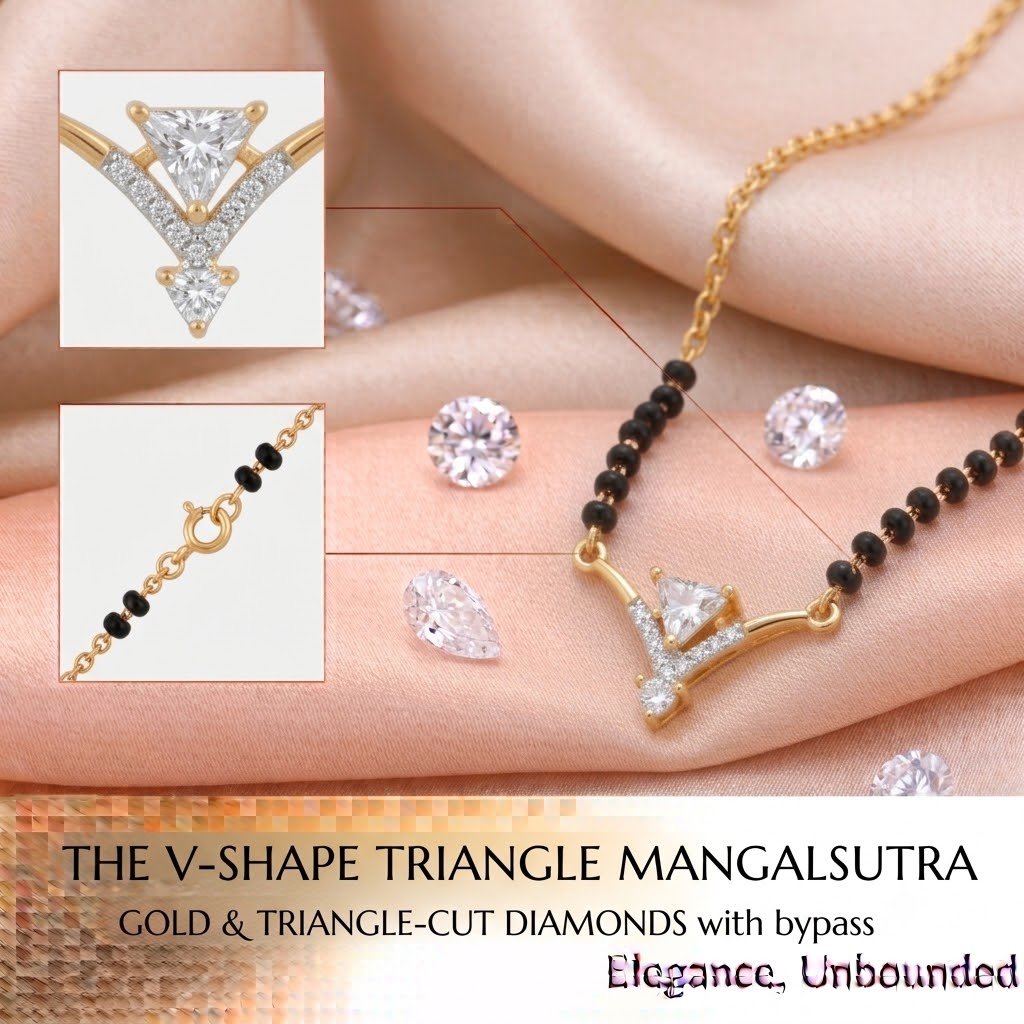 Solitaire Natural Diamond Black Bead Mangalsutra in Gold | Hussain Gems - Image 2
