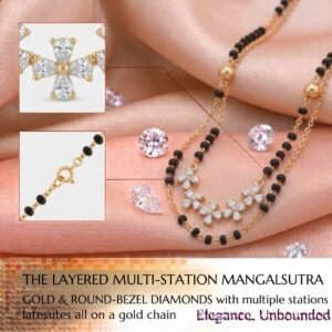 Solitaire Natural Diamond Black Bead Mangalsutra in Gold | Hussain Gems