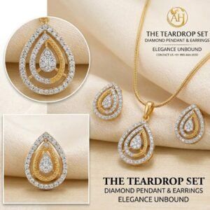 Elegant Golden Teardrop Jewelry Set with Matching Earrings