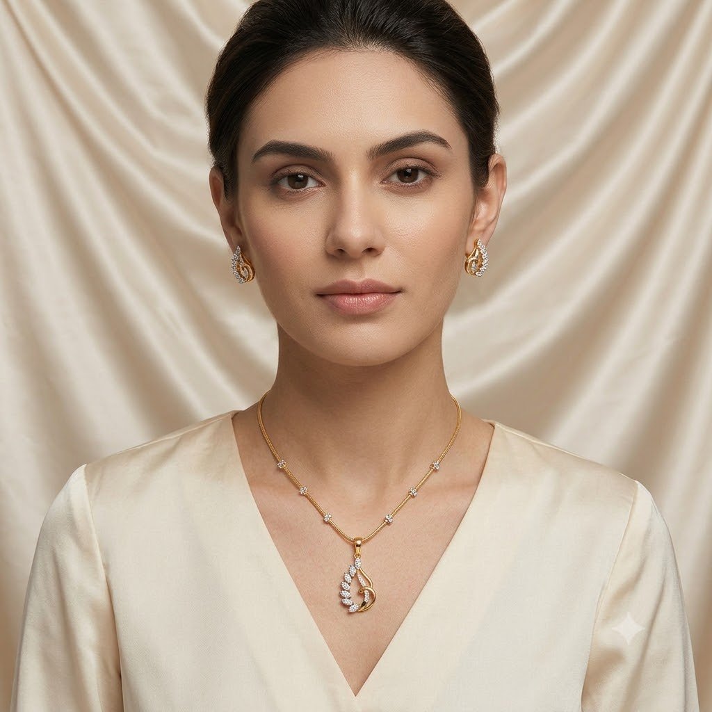 Elegant Golden Teardrop Jewelry Set with Matching Earrings - Image 2