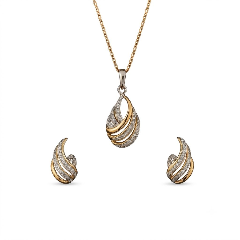 Elegant Golden Teardrop Jewelry Set with Matching Earrings
