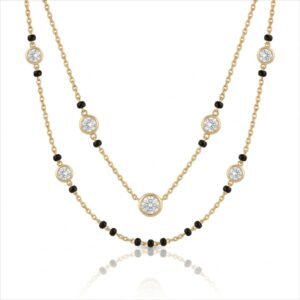 Solitaire Natural Diamond Black Bead Mangalsutra in Gold | Hussain Gems