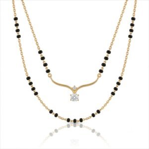 Solitaire Natural Diamond Black Bead Mangalsutra in Gold | Hussain Gems
