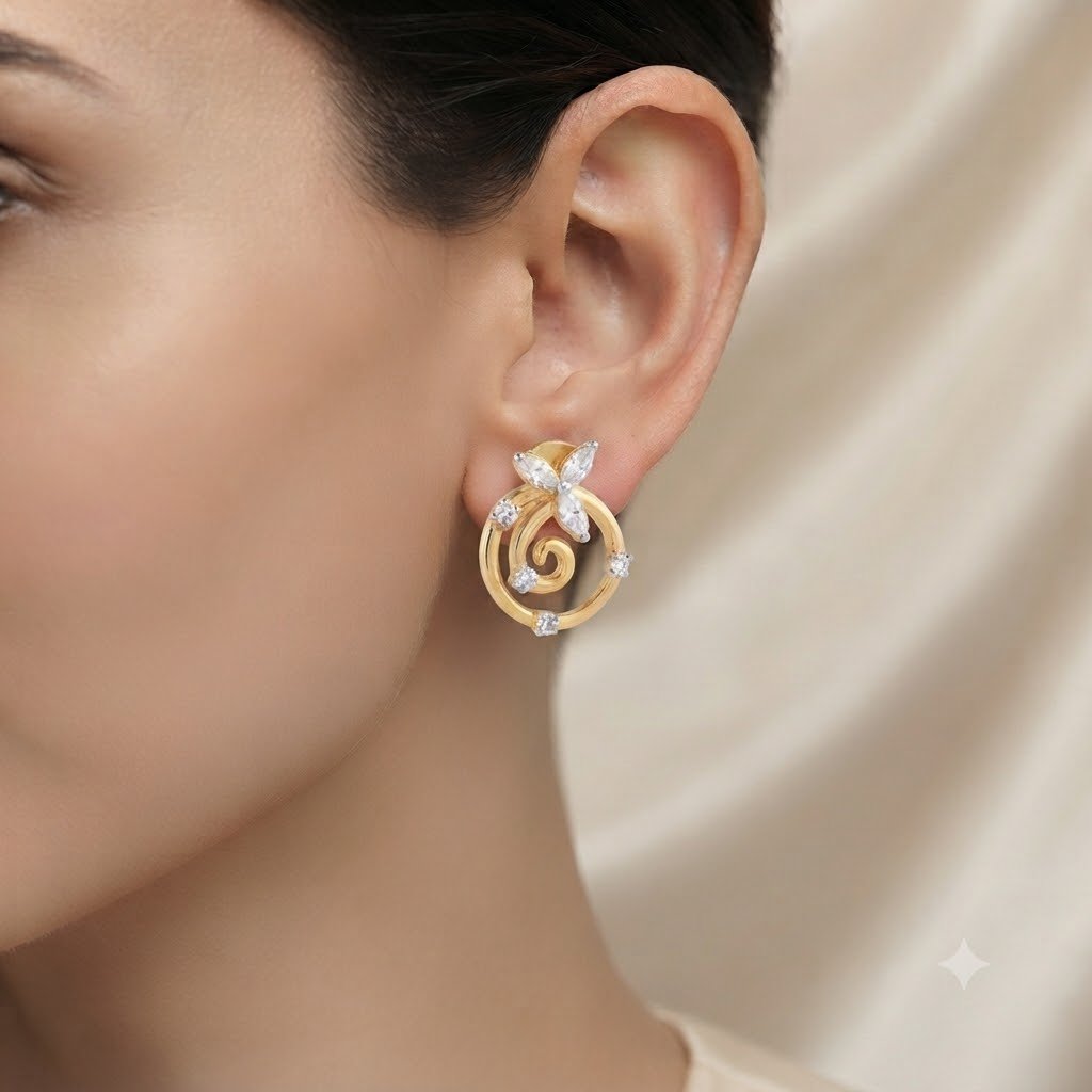 Vibrant Emerald Cut Green Emerald Gold Stud Earrings | Hussain Gems - Image 3