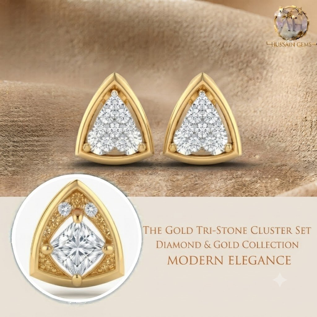 Vibrant Emerald Cut Green Emerald Gold Stud Earrings | Hussain Gems - Image 2