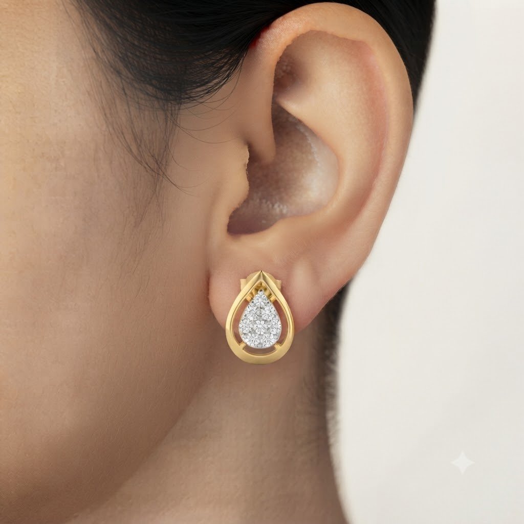 Vibrant Emerald Cut Green Emerald Gold Stud Earrings | Hussain Gems - Image 3