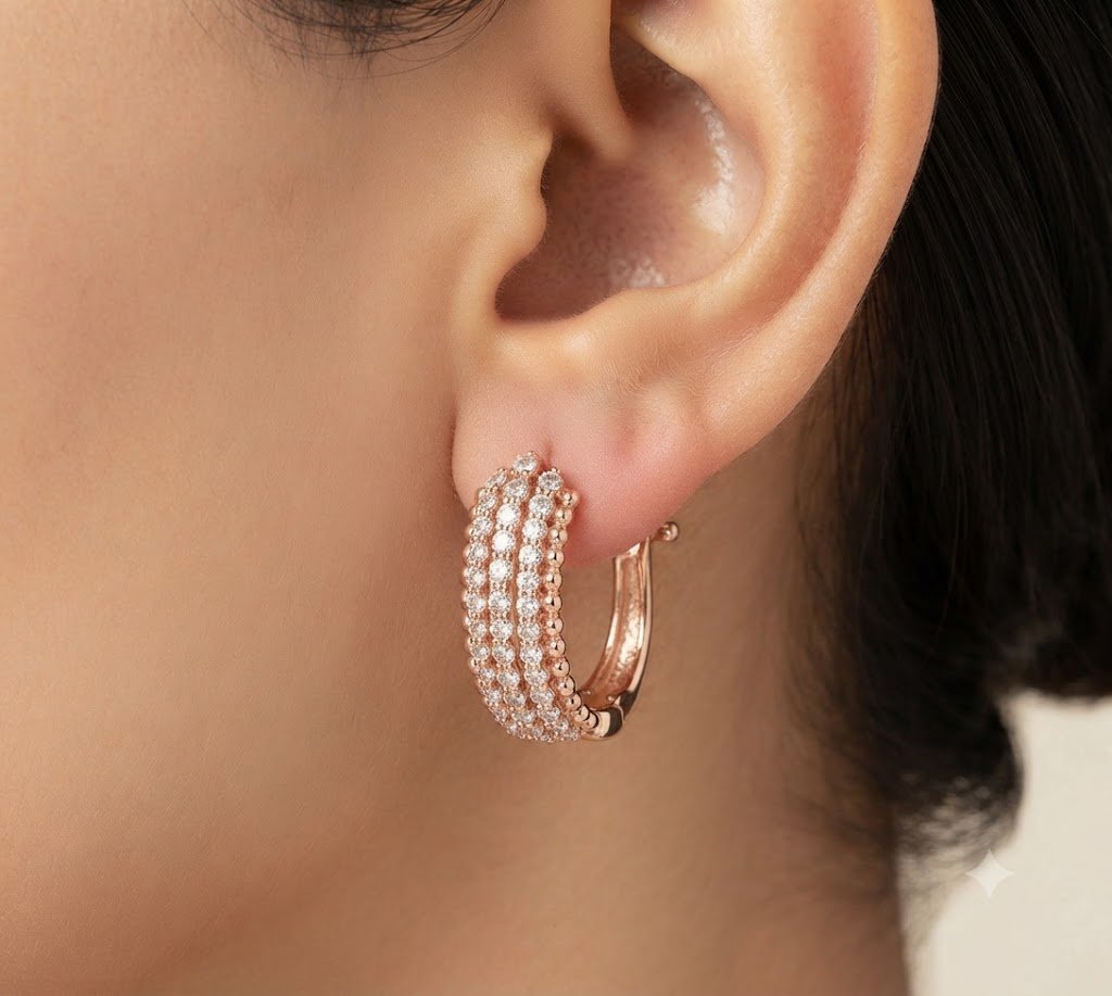 Vibrant Emerald Cut Green Emerald Gold Stud Earrings | Hussain Gems - Image 3