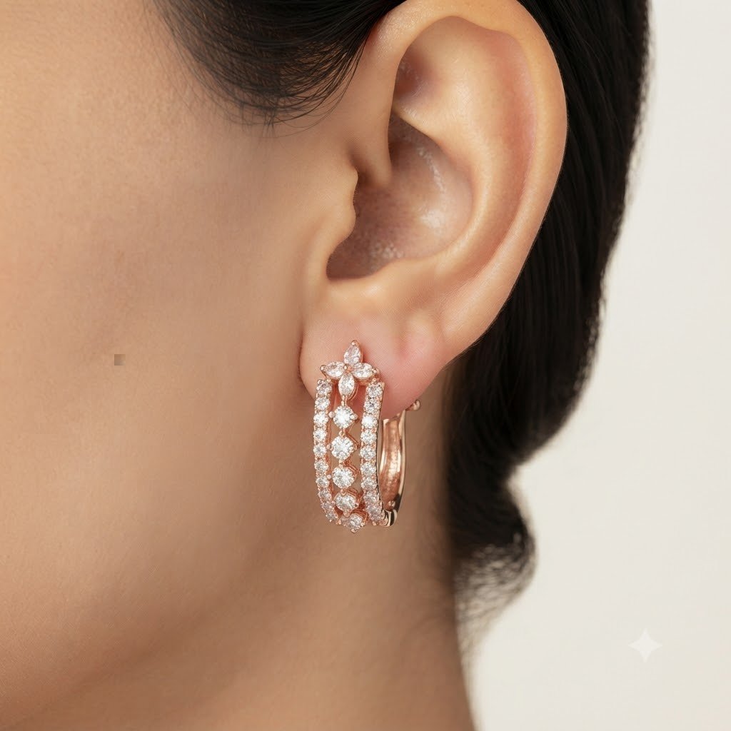 Vibrant Emerald Cut Green Emerald Gold Stud Earrings | Hussain Gems - Image 3
