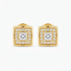 Vibrant Emerald Cut Green Emerald Gold Stud Earrings | Hussain Gems