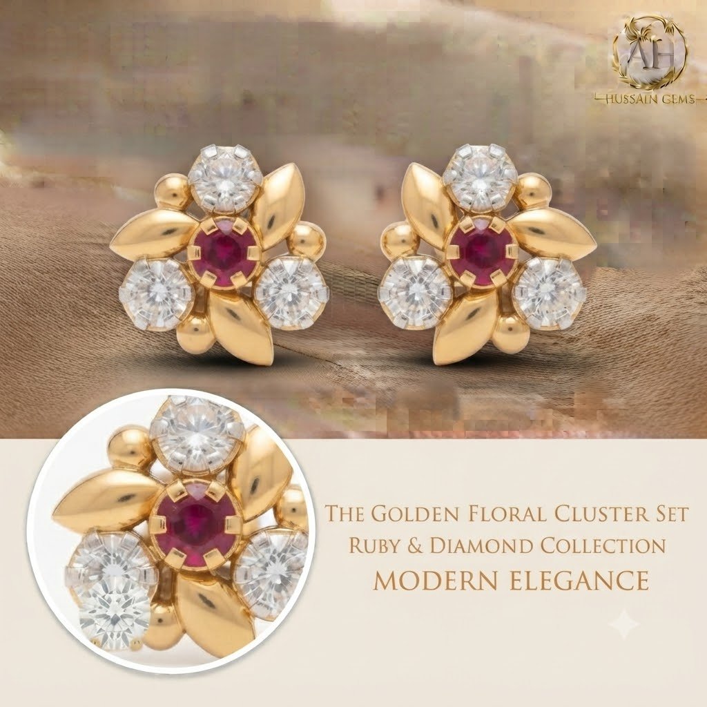 Vibrant Emerald Cut Green Emerald Gold Stud Earrings | Hussain Gems - Image 2