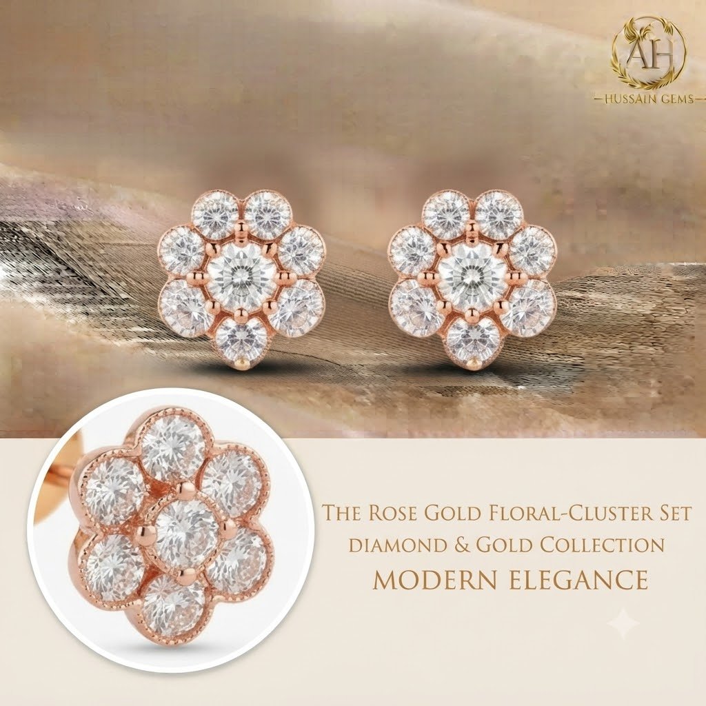 Vibrant Emerald Cut Green Emerald Gold Stud Earrings | Hussain Gems - Image 2