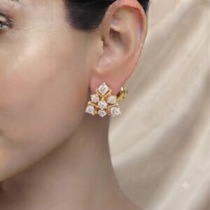 Vibrant Emerald Cut Green Emerald Gold Stud Earrings | Hussain Gems