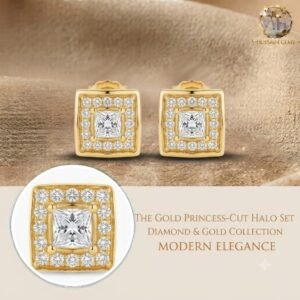 Vibrant Emerald Cut Green Emerald Gold Stud Earrings | Hussain Gems