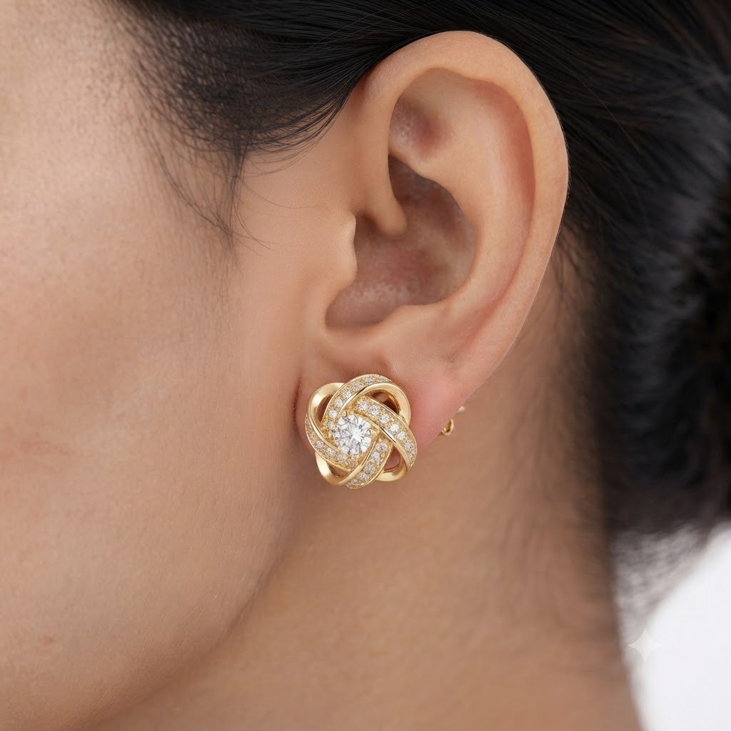 Vibrant Emerald Cut Green Emerald Gold Stud Earrings | Hussain Gems - Image 3