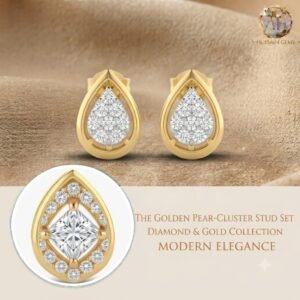 Vibrant Emerald Cut Green Emerald Gold Stud Earrings | Hussain Gems