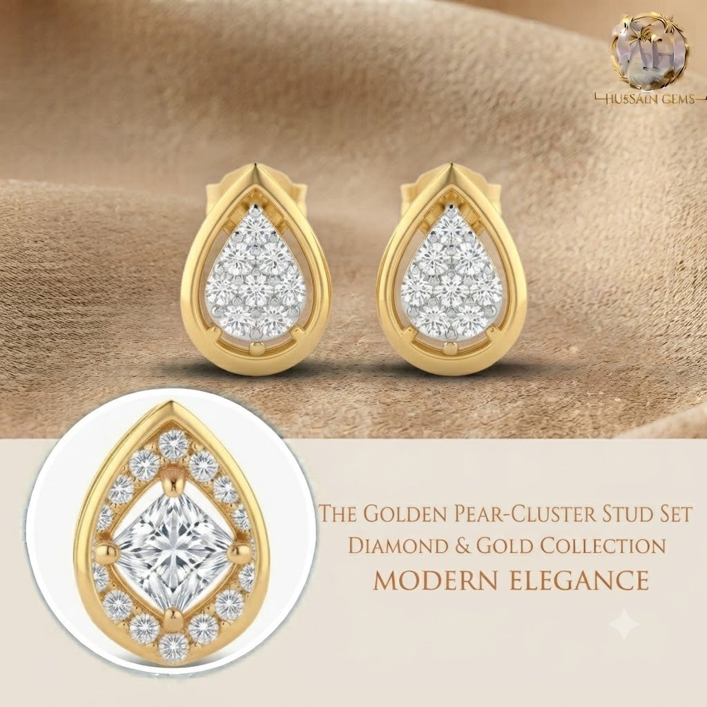 Vibrant Emerald Cut Green Emerald Gold Stud Earrings | Hussain Gems - Image 2