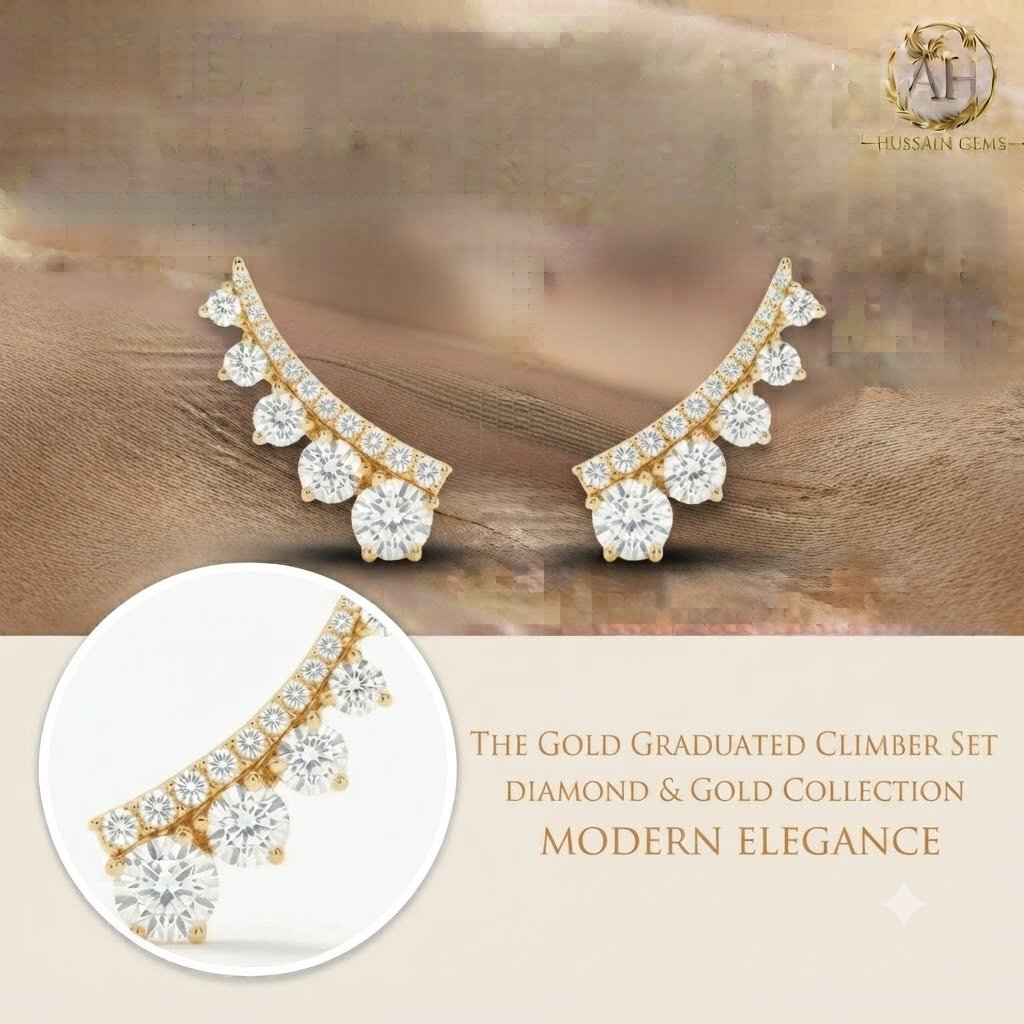 Vibrant Emerald Cut Green Emerald Gold Stud Earrings | Hussain Gems - Image 2