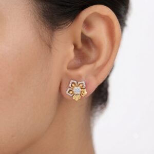 Vibrant Emerald Cut Green Emerald Gold Stud Earrings | Hussain Gems