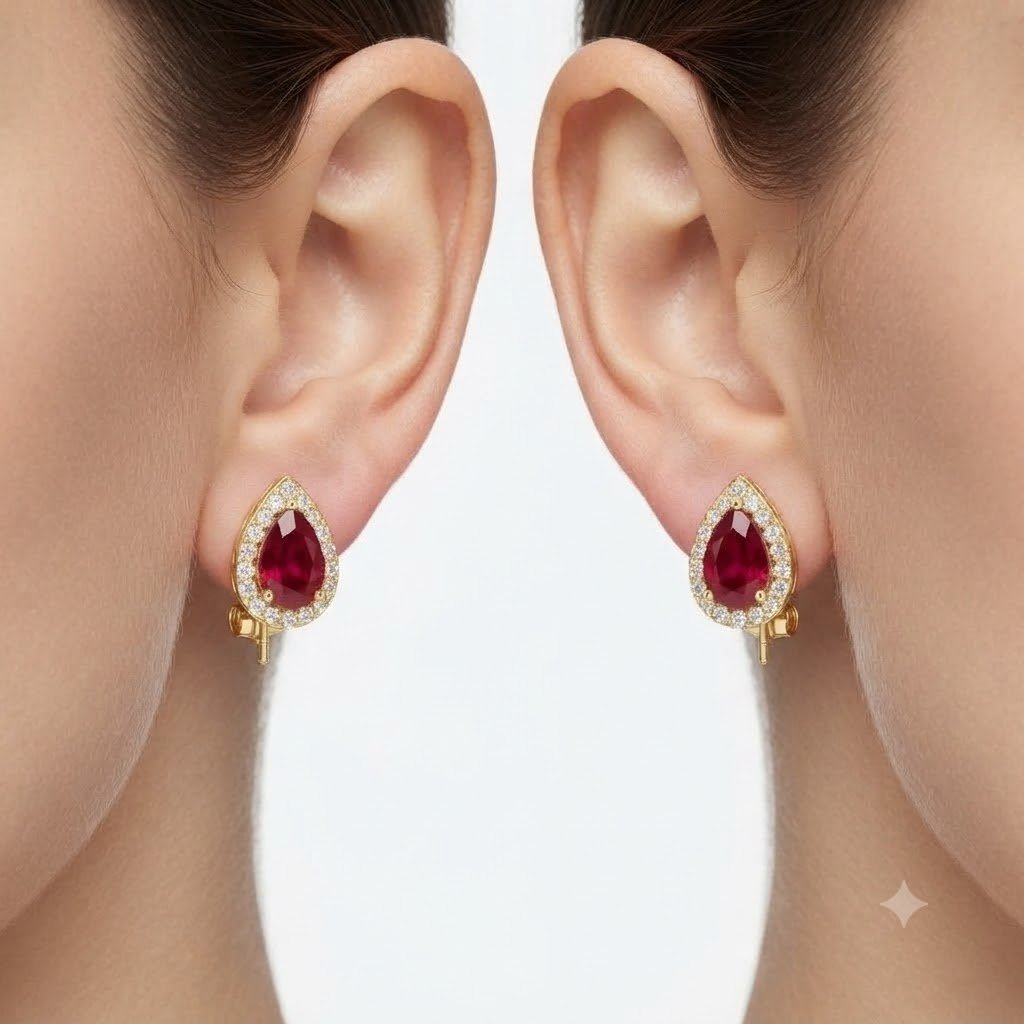 Vibrant Emerald Cut Green Emerald Gold Stud Earrings | Hussain Gems - Image 3