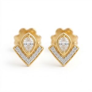 Vibrant Emerald Cut Green Emerald Gold Stud Earrings | Hussain Gems