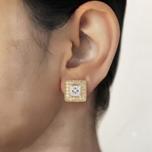 Vibrant Emerald Cut Green Emerald Gold Stud Earrings | Hussain Gems