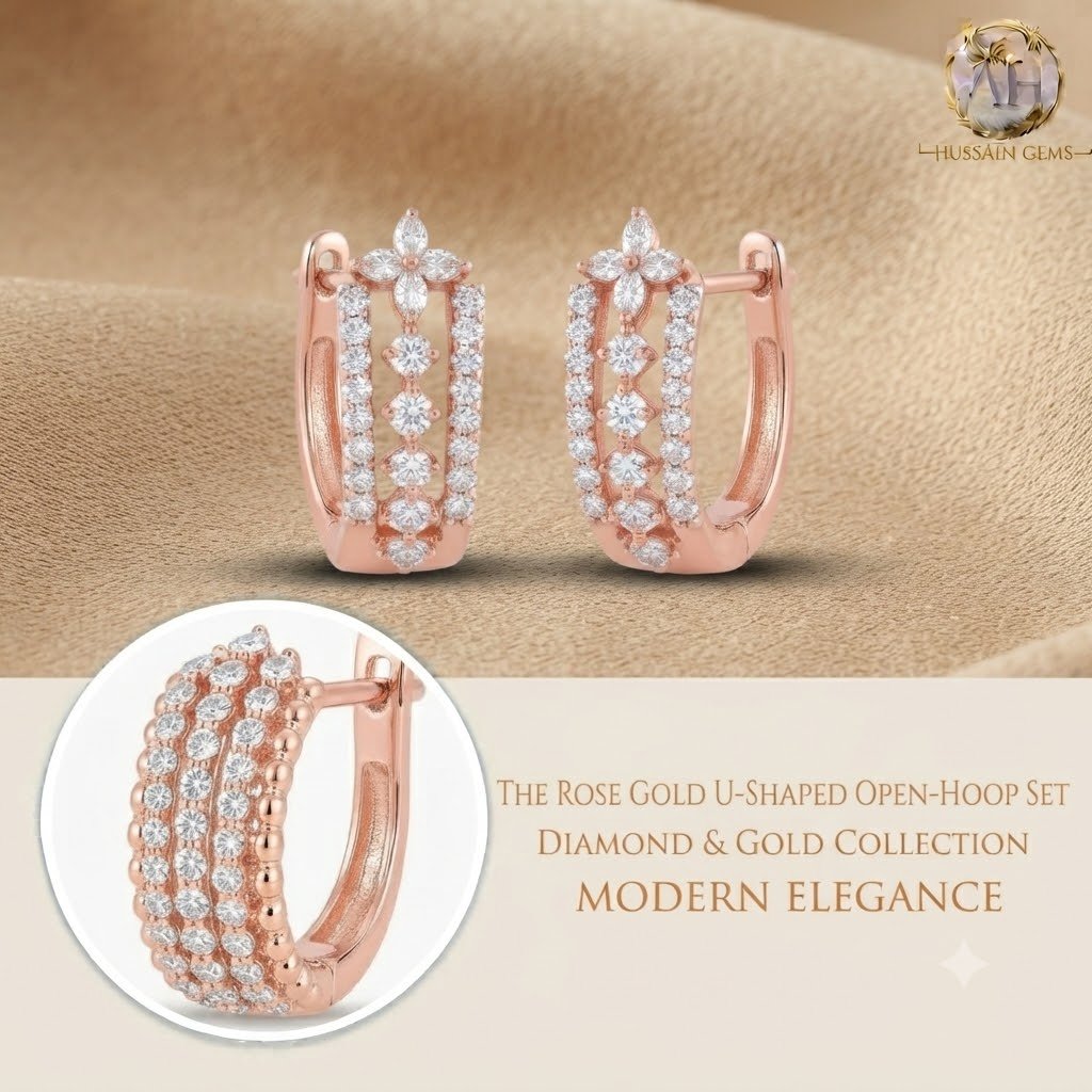 Vibrant Emerald Cut Green Emerald Gold Stud Earrings | Hussain Gems - Image 2