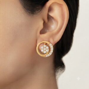 Vibrant Emerald Cut Green Emerald Gold Stud Earrings | Hussain Gems
