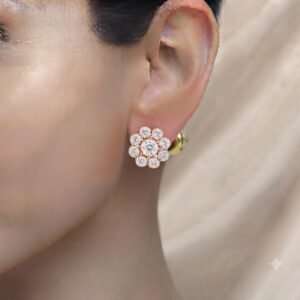 Vibrant Emerald Cut Green Emerald Gold Stud Earrings | Hussain Gems