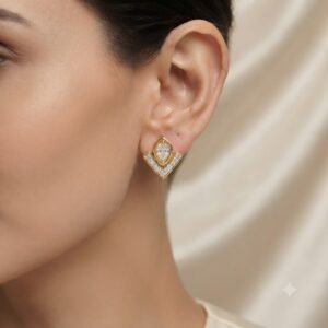 Vibrant Emerald Cut Green Emerald Gold Stud Earrings | Hussain Gems